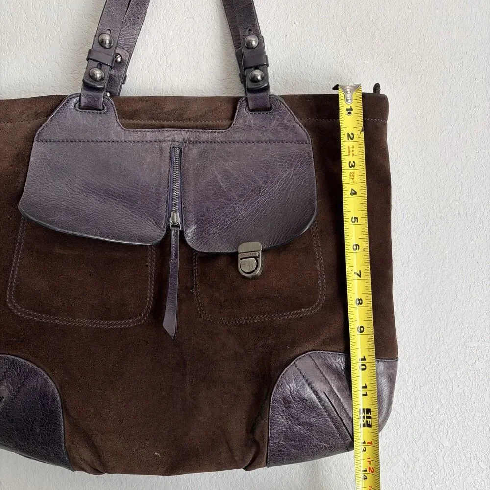 Francesco Biasia Brown/Purple Suede Leather Tote Shoulder Bag Large Y2K Boho